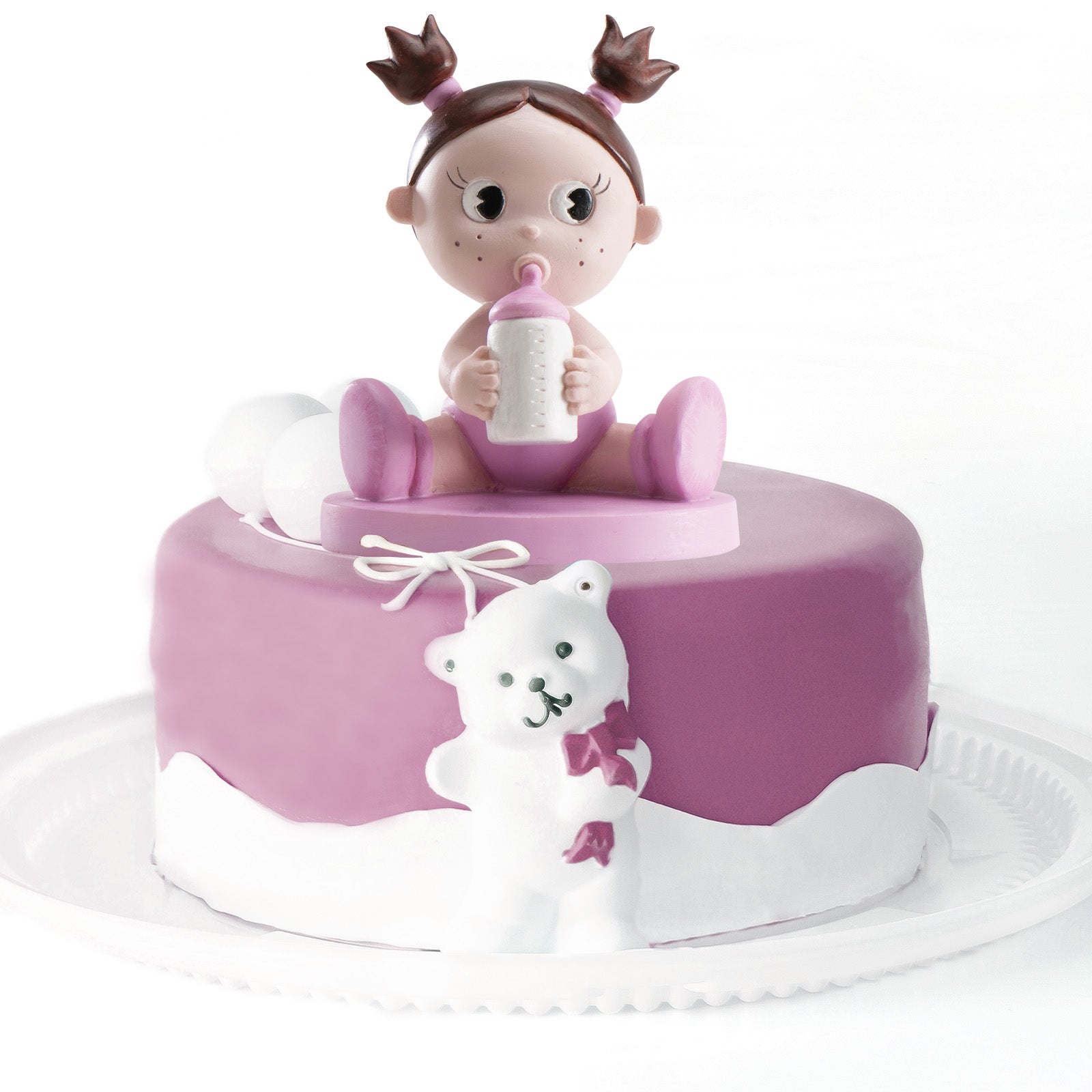 FIGURINE GÂTEAU DE BAPTÊME FILLE AVEC BOUTEILLE 10CM