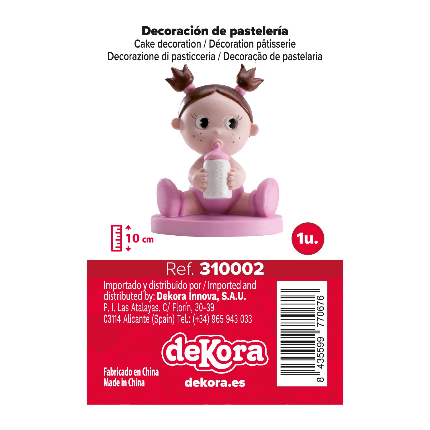 FIGURINE GÂTEAU DE BAPTÊME FILLE AVEC BOUTEILLE 10CM