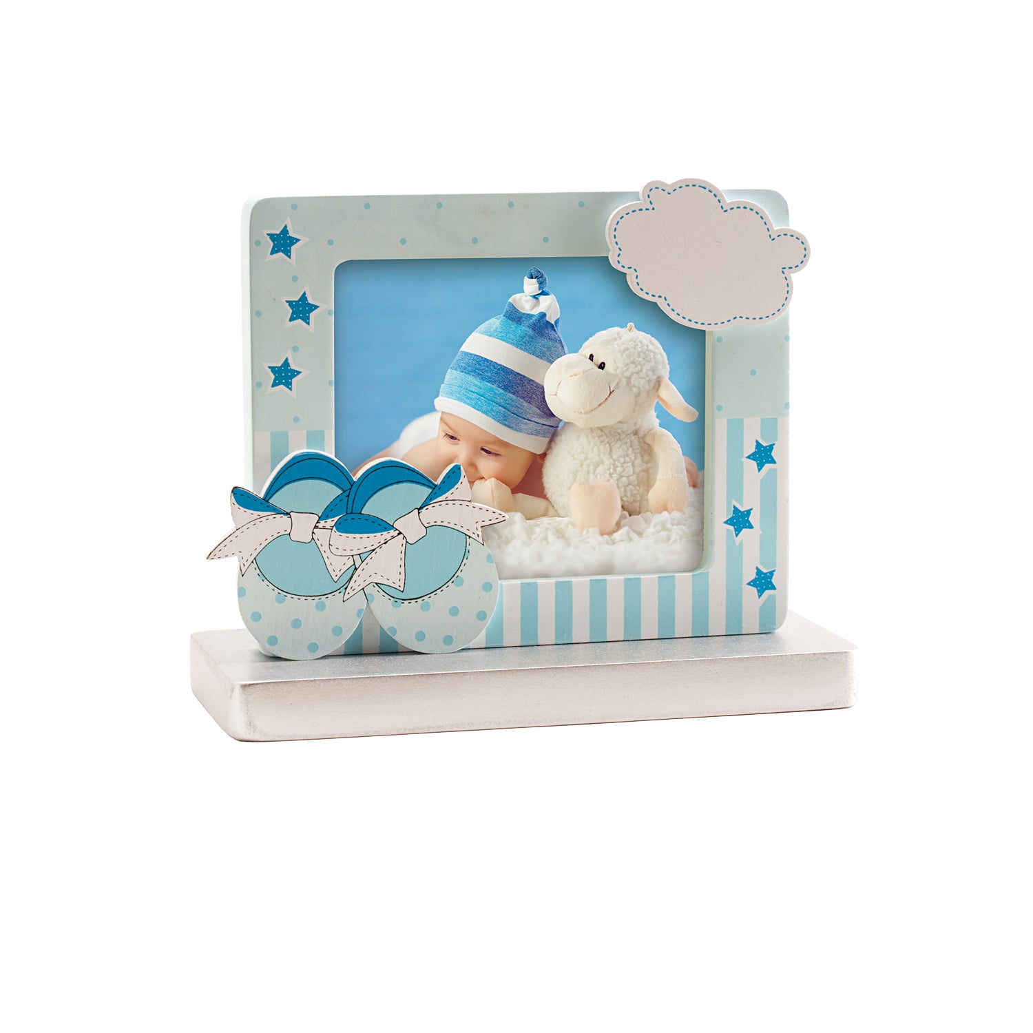 QUADRO FOTOS BATISMO BLU BABY BOOTS 13X10CM
