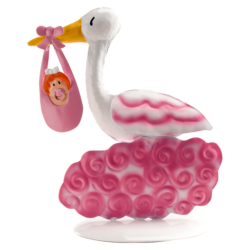 4 CIGÜEÑA METAL ROSA NIÑA 18CM