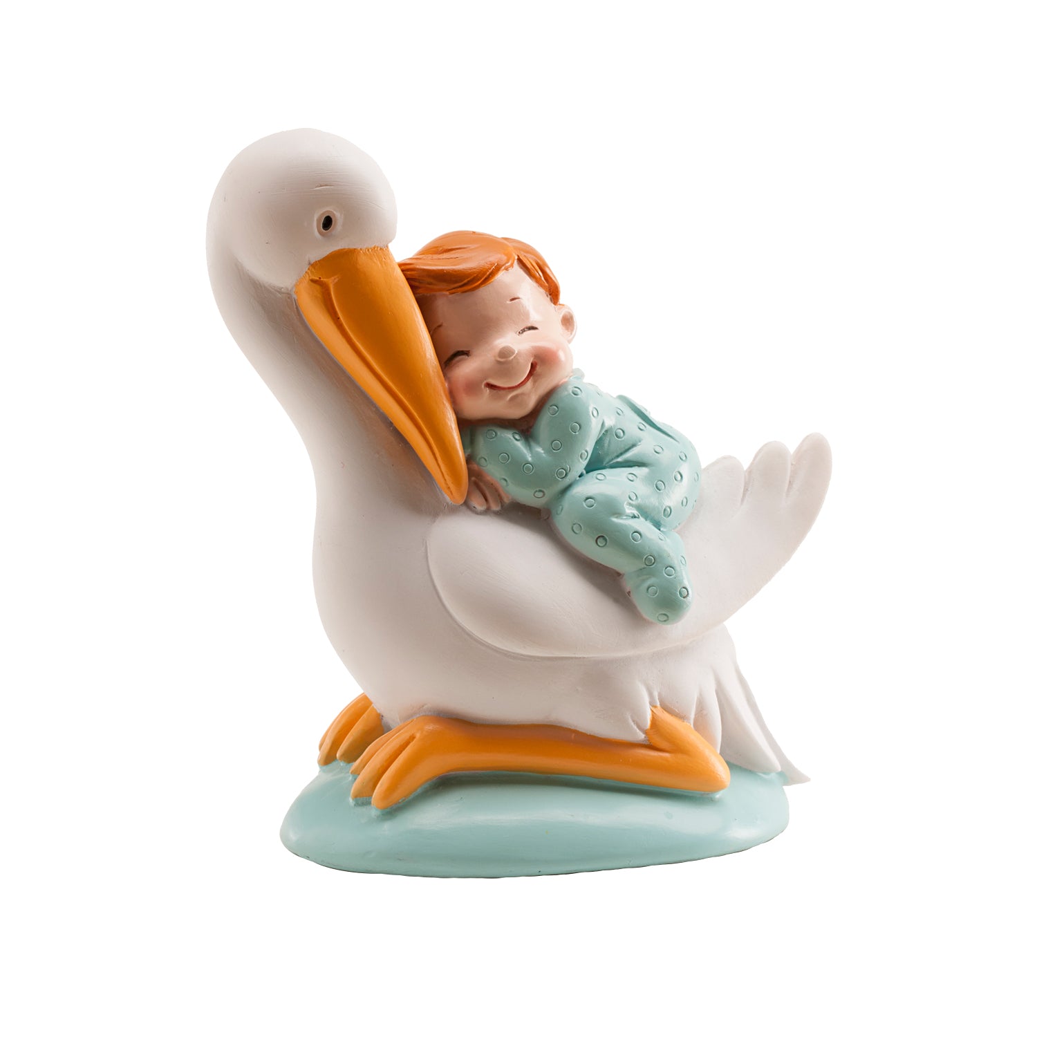 FIGURA PARA BOLO DE BAPTIZADO CEGONHA DORMINDO AZUL 10CM