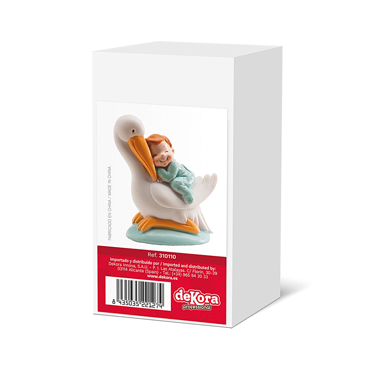 FIGURA PARA TARTA DE BAUTIZO CIGÜEÑA DORMIDA AZUL 10CM