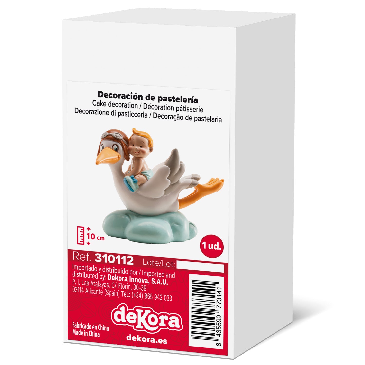 FIGURA PARA TARTA DE BAUTIZO CIGÜEÑA VOLANDO AZUL 10CM