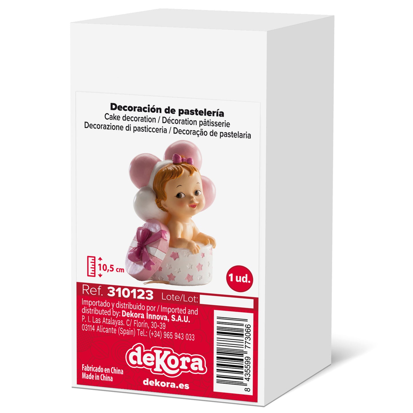 FIGURA TARTA BAUTIZO BEBÉ REGALO Y GLOBOS ROSA 10,5 CM