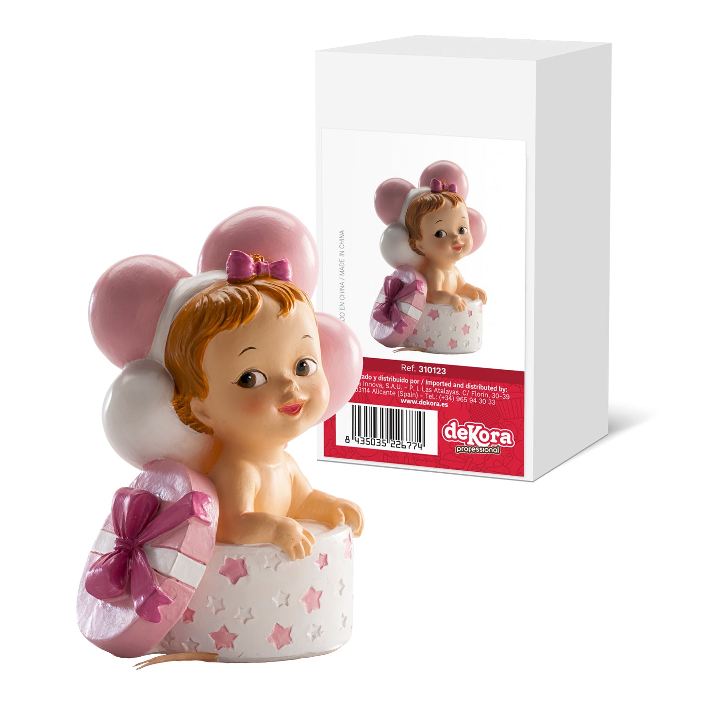 FIGURA BOLO BATIZADO MENINA COM PRESENTE E BALOES 10,5 CM
