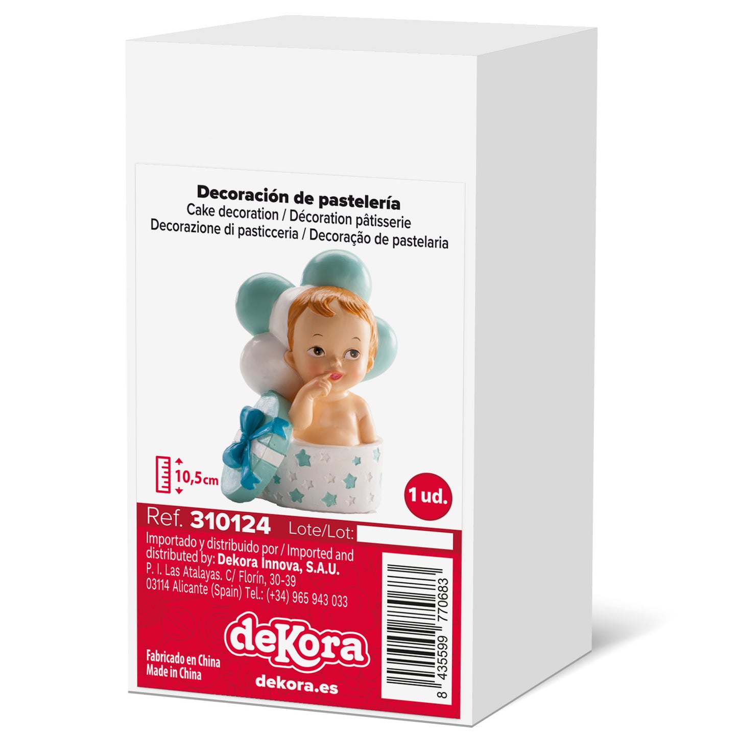 FIGURA TARTA BAUTIZO BEBÉ REGALO Y GLOBOS AZUL 10,5 CM