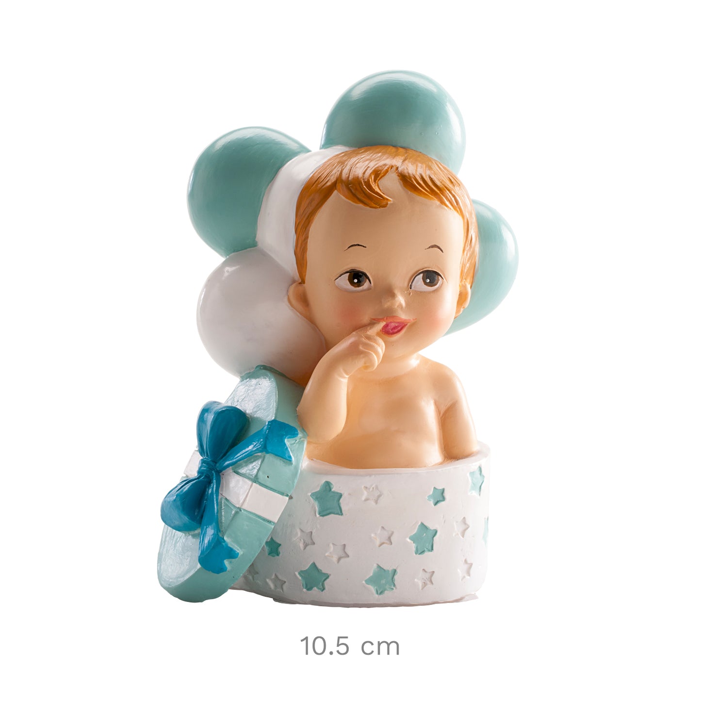 FIGURA TARTA BAUTIZO BEBÉ REGALO Y GLOBOS AZUL 10,5 CM
