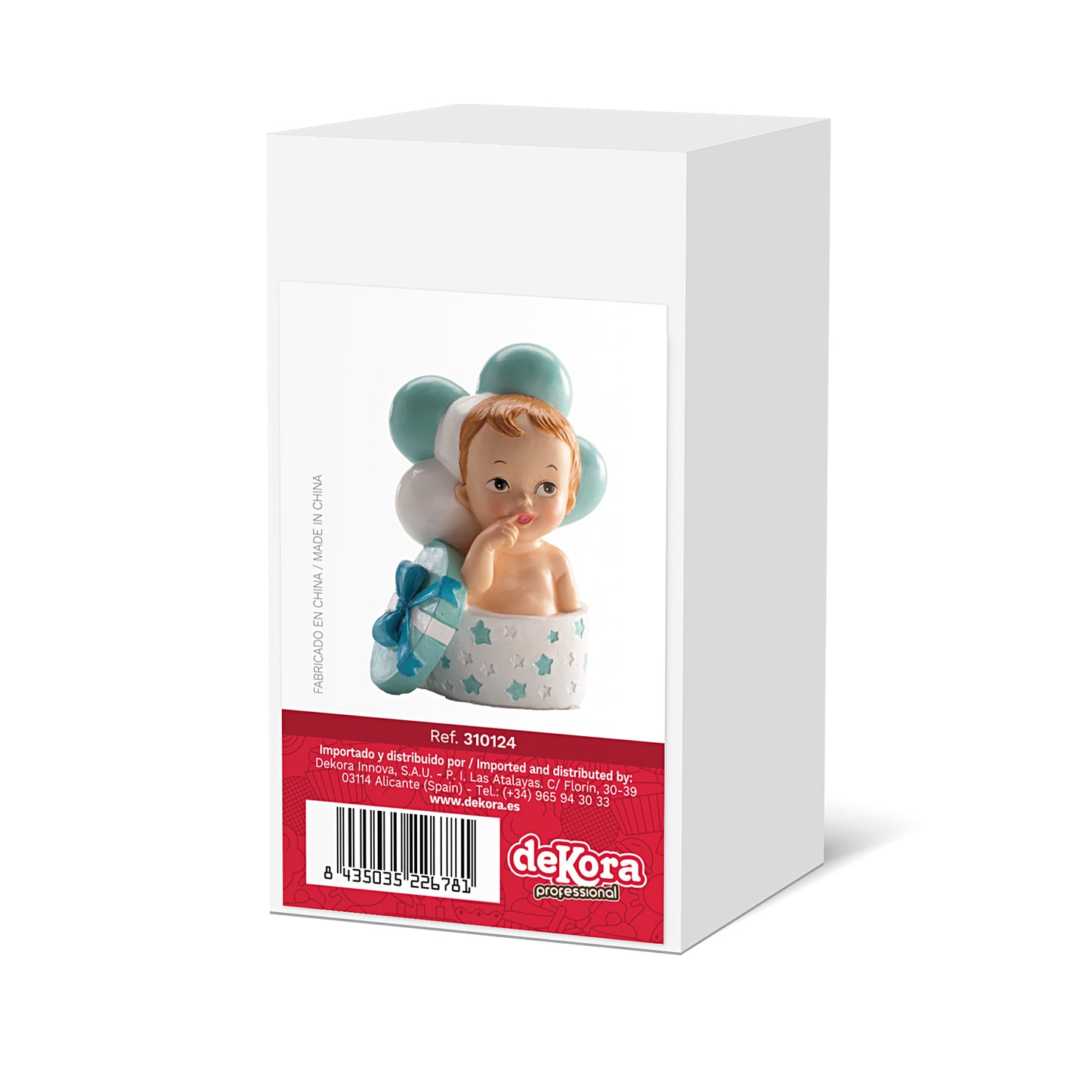 FIGURA TARTA BAUTIZO BEBÉ REGALO Y GLOBOS AZUL 10,5 CM