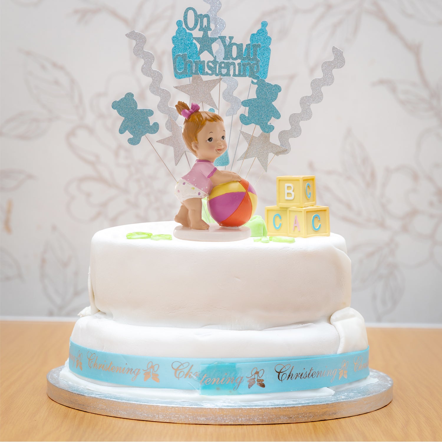 CAKE CHRISTENING FIGURINE GIRL WITH BALL 11 x 7 CM