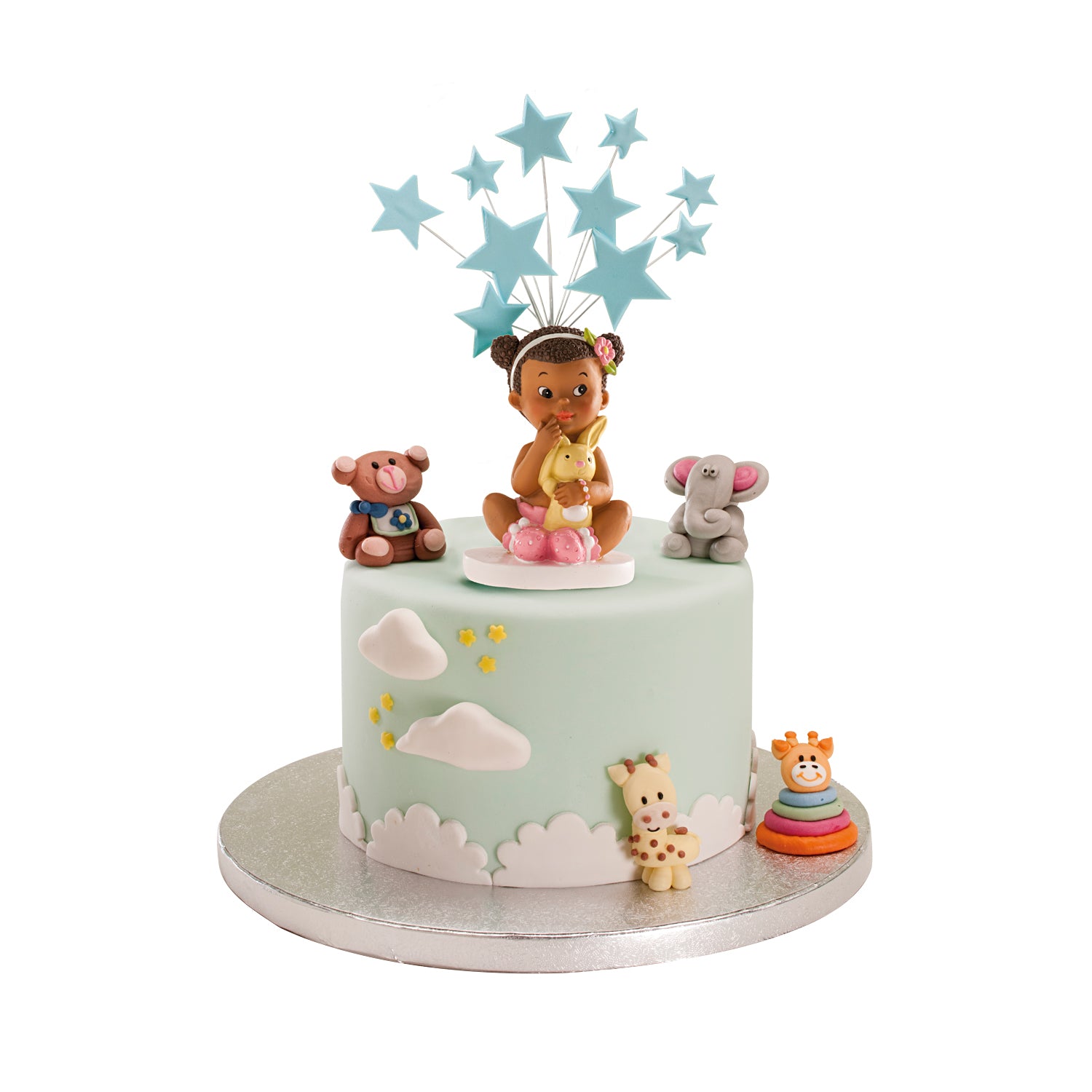 CAKE CHRISTENING FIGURINE GIRL SITTING WITH A RABBIT 10 CM