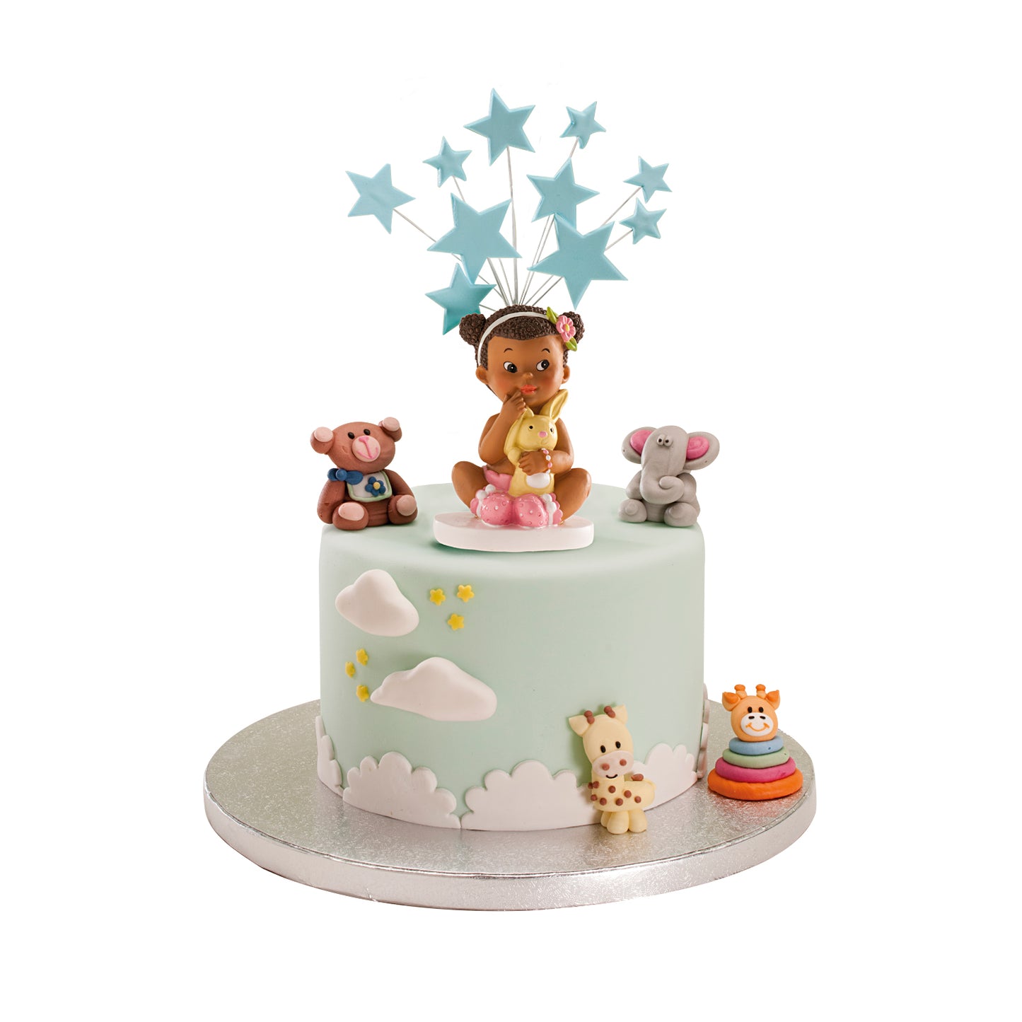 CAKE CHRISTENING FIGURINE GIRL SITTING WITH A RABBIT 10 CM