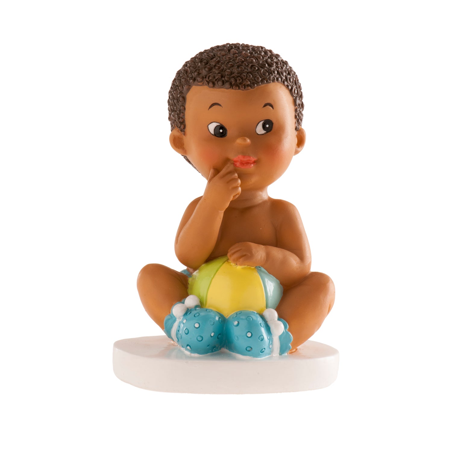 FIGURA BOLO BATIZADO MENINO SENTADO COM UMA BOLA 10 CM