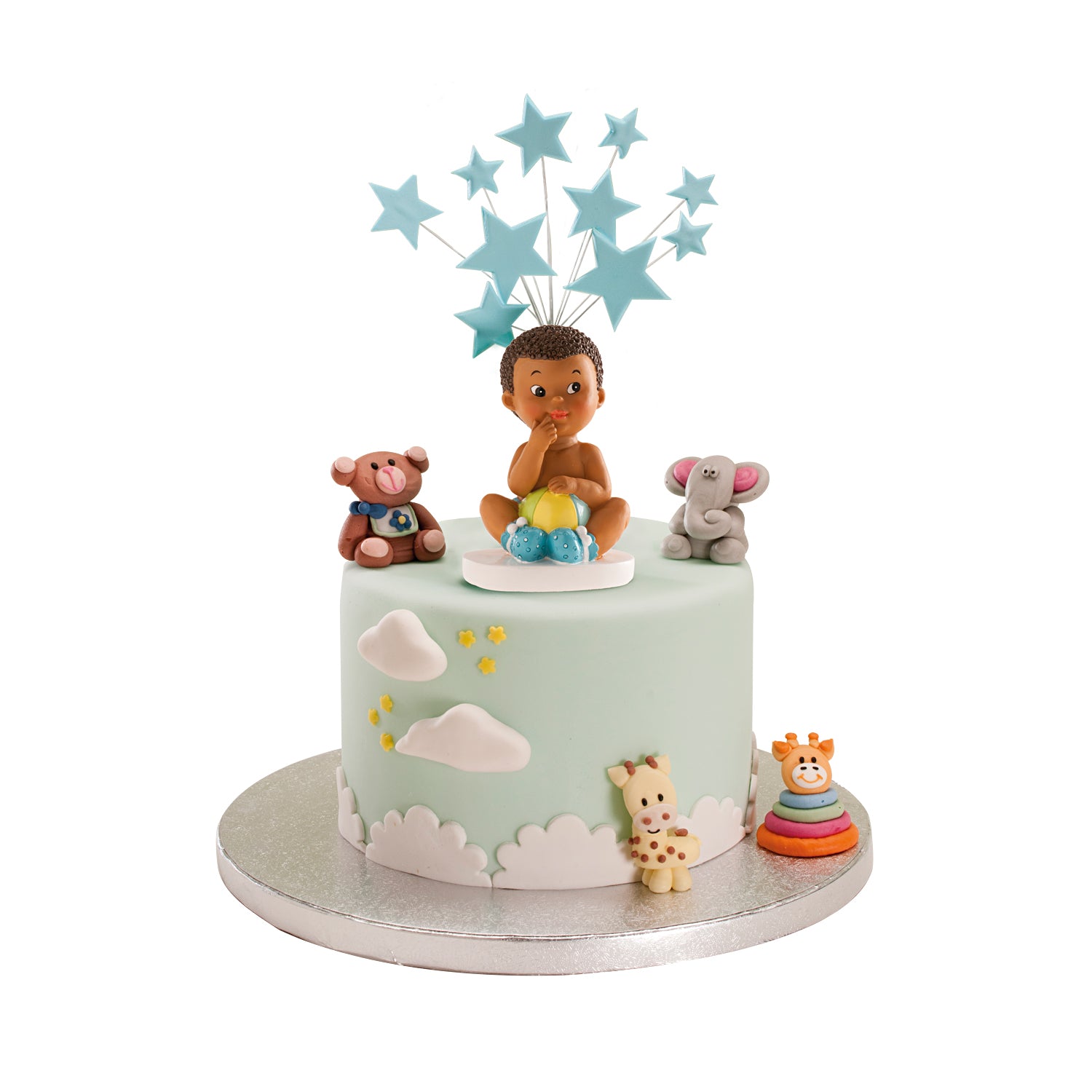 CAKE CHRISTENING FIGURINE BOY SITTING WITH A BALL 10 CM