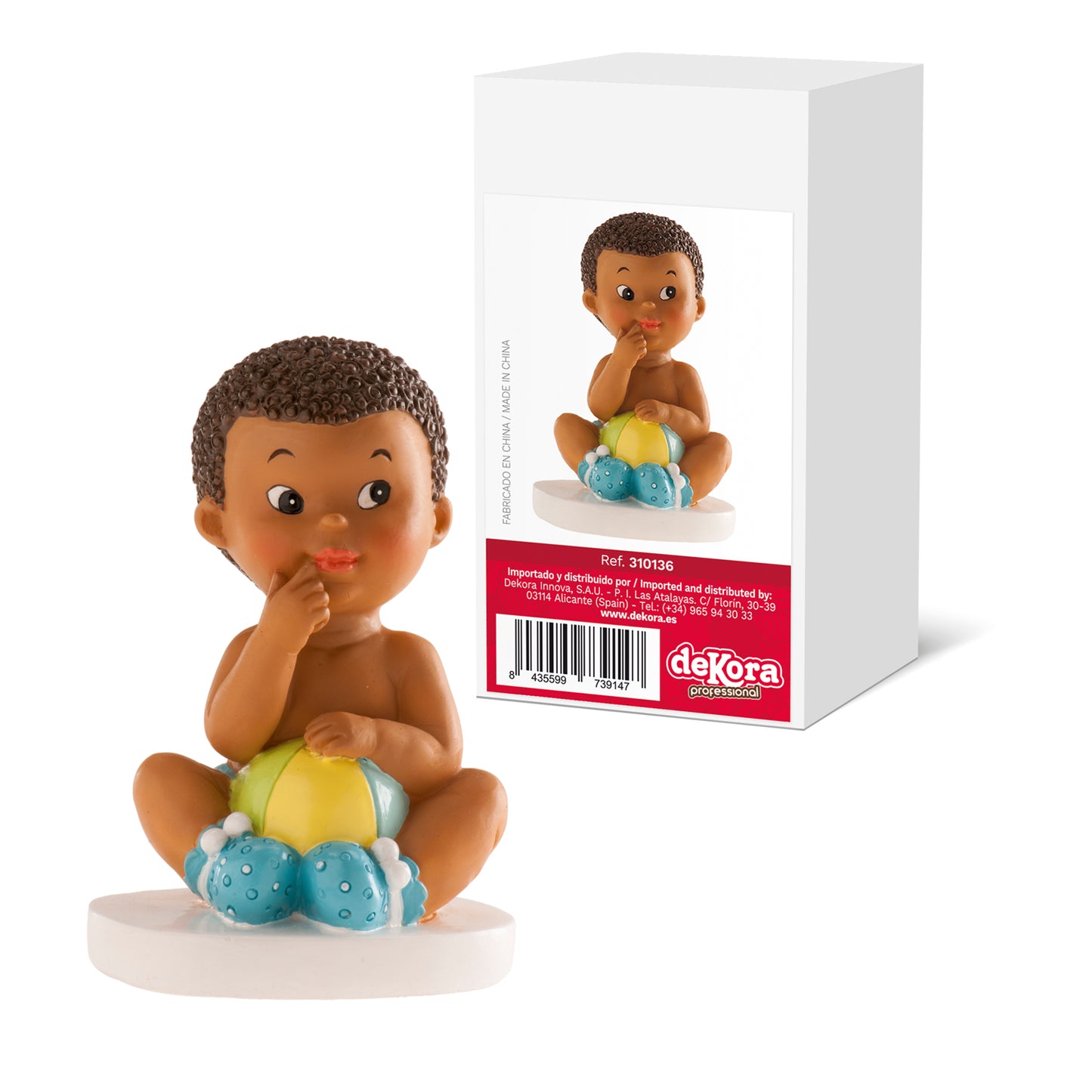 FIGURA TARTA BAUTIZO NIÑO SENTADO CON PELOTA 10CM