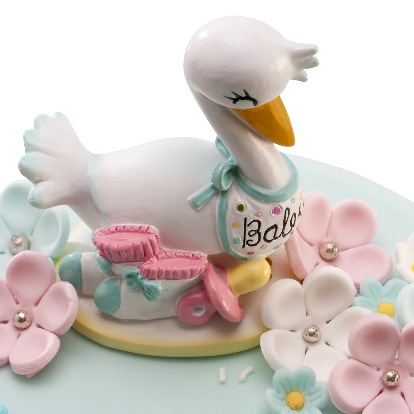 CAKE CHRISTENING FIGURINE STORK BABY 10CM
