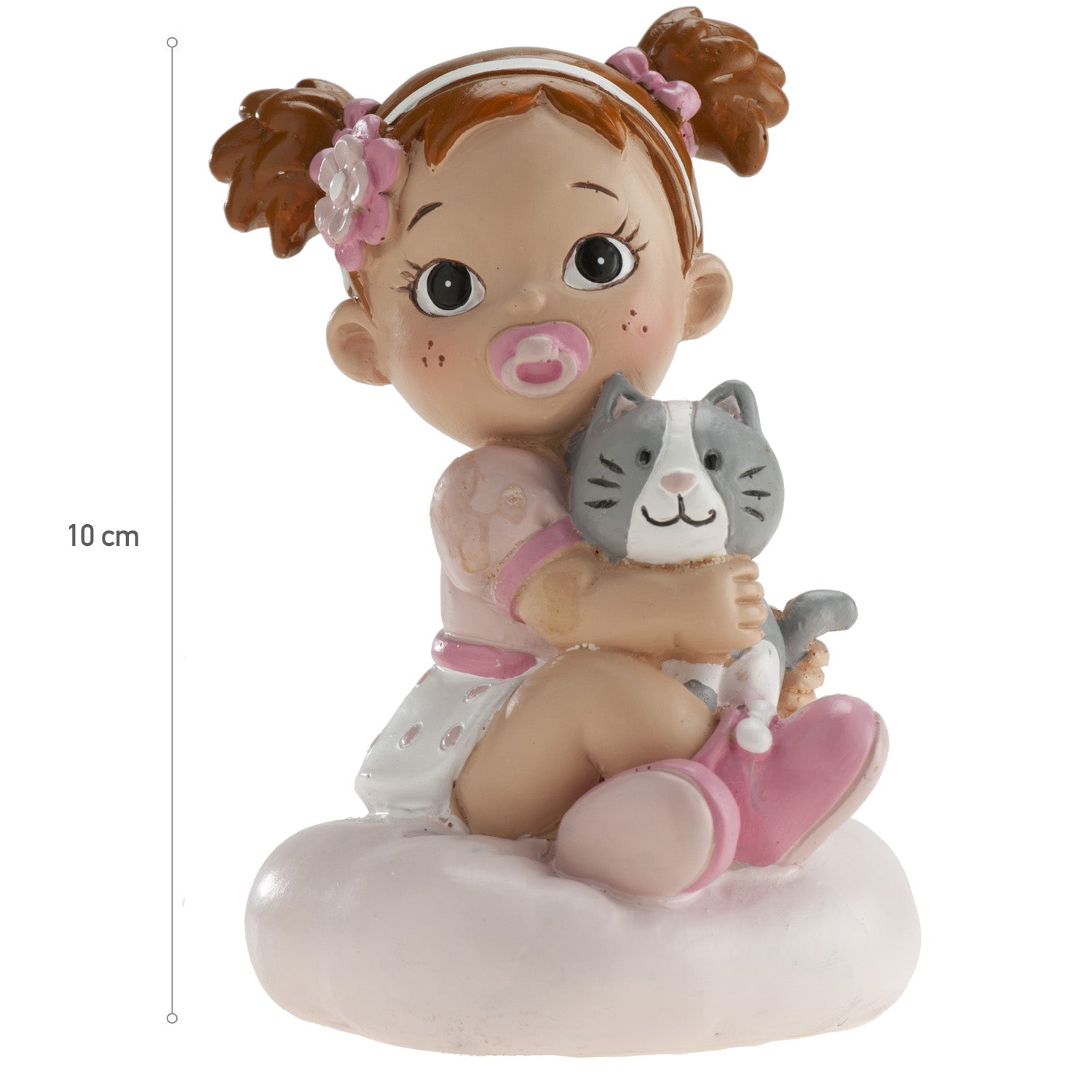 FIGURINE GÂTEAU BÂPTEME FILLE AVEC CHAT 10CM