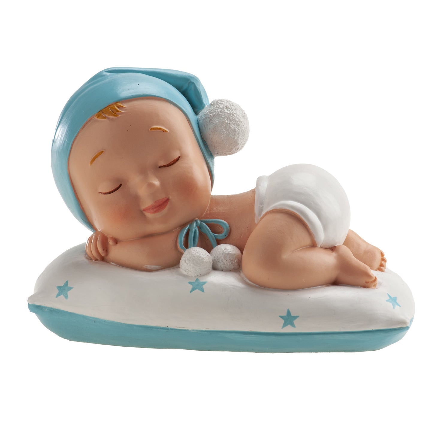 BAUTIZO NIÑO DORMIDO POMPON 10 X 6 X 7 CM