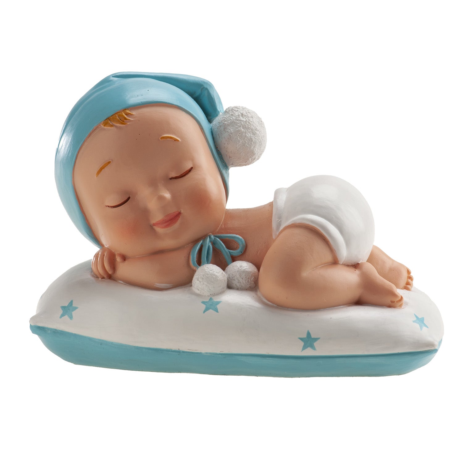 BAUTIZO NIÑO DORMIDO POMPON 10 X 6 X 7 CM