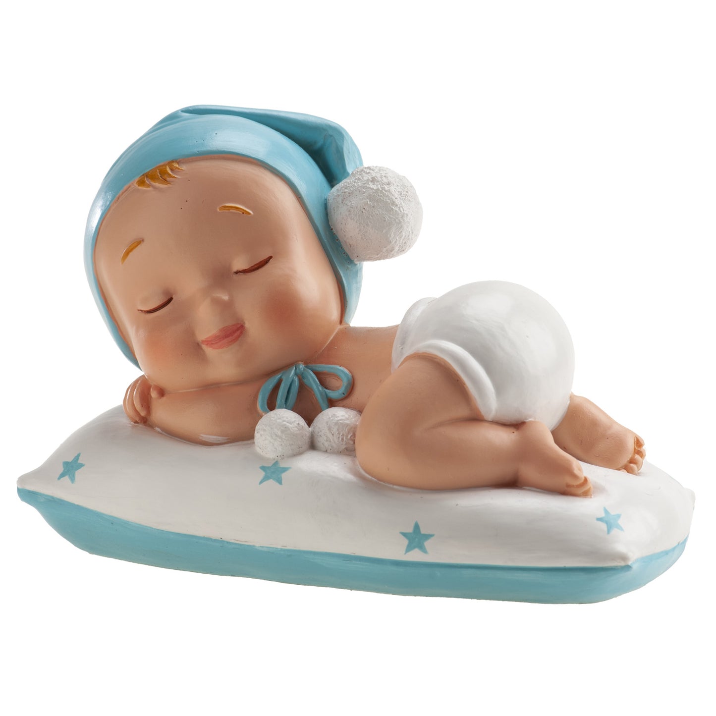 BAUTIZO NIÑO DORMIDO POMPON 10 X 6 X 7 CM