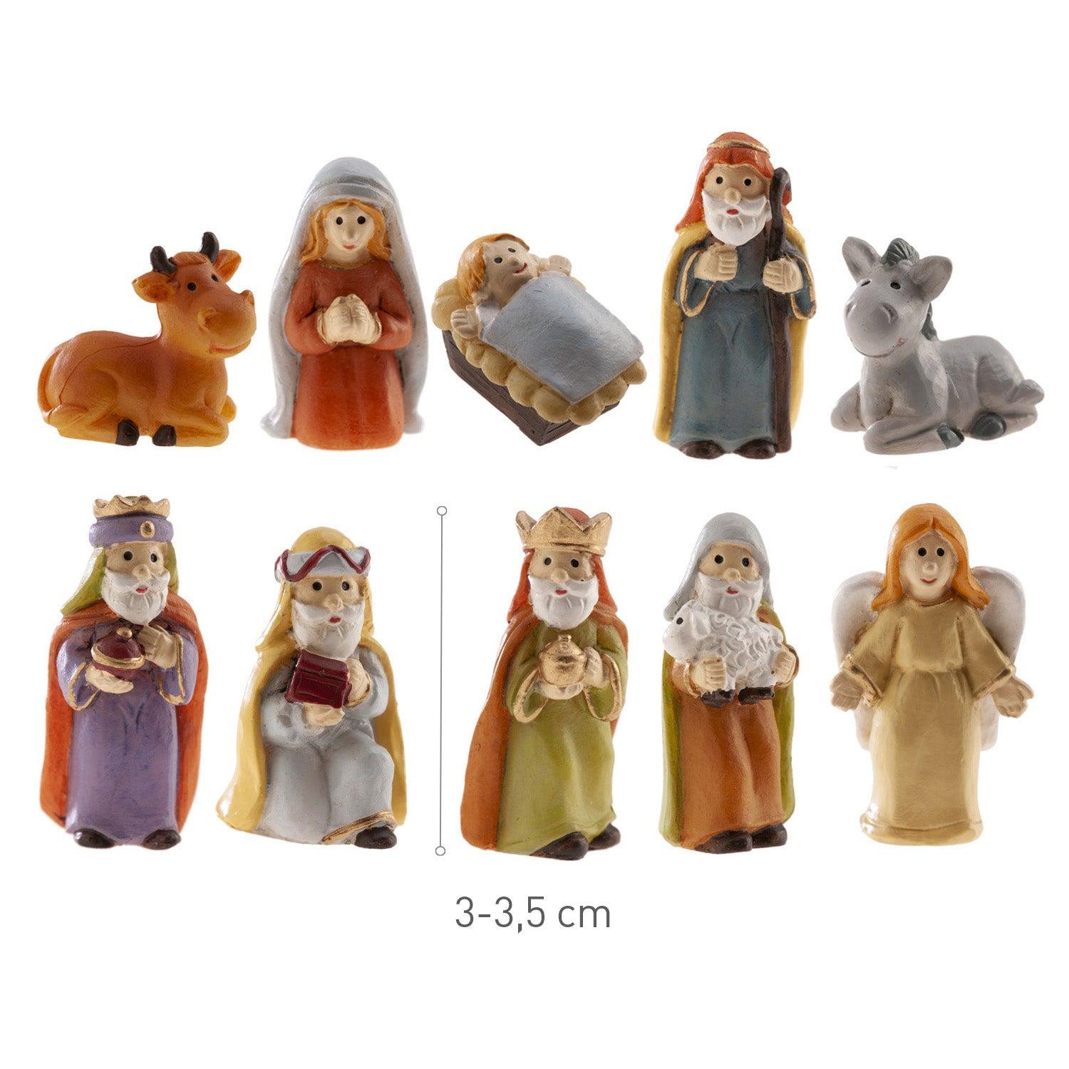 ASSORTIMENTO 10 FIGURE DI PRESEPE IN RESINA 3-3.5CM