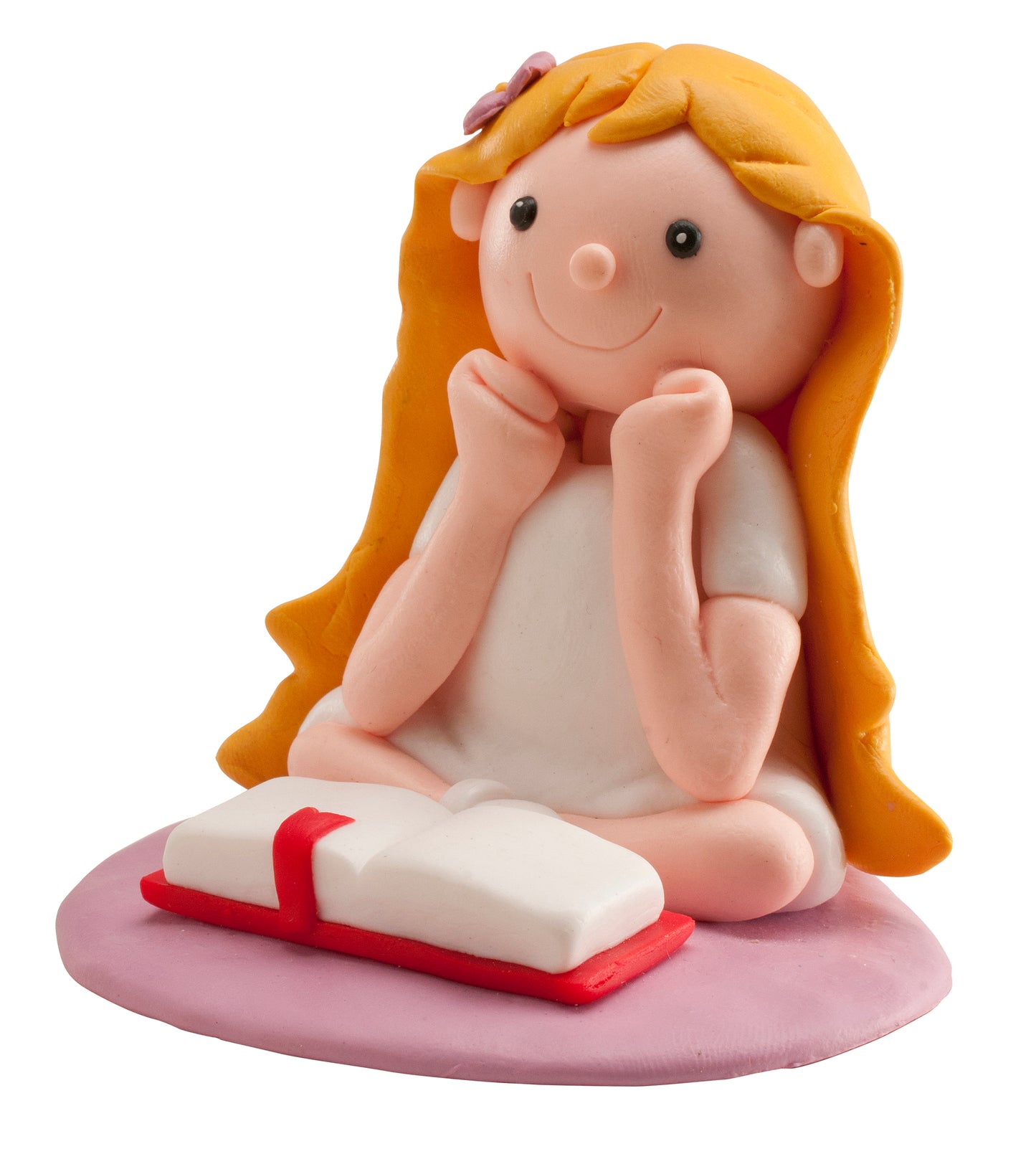COMMUNION FIGURINE GIRLS READING BIBLE CLAY 8CM