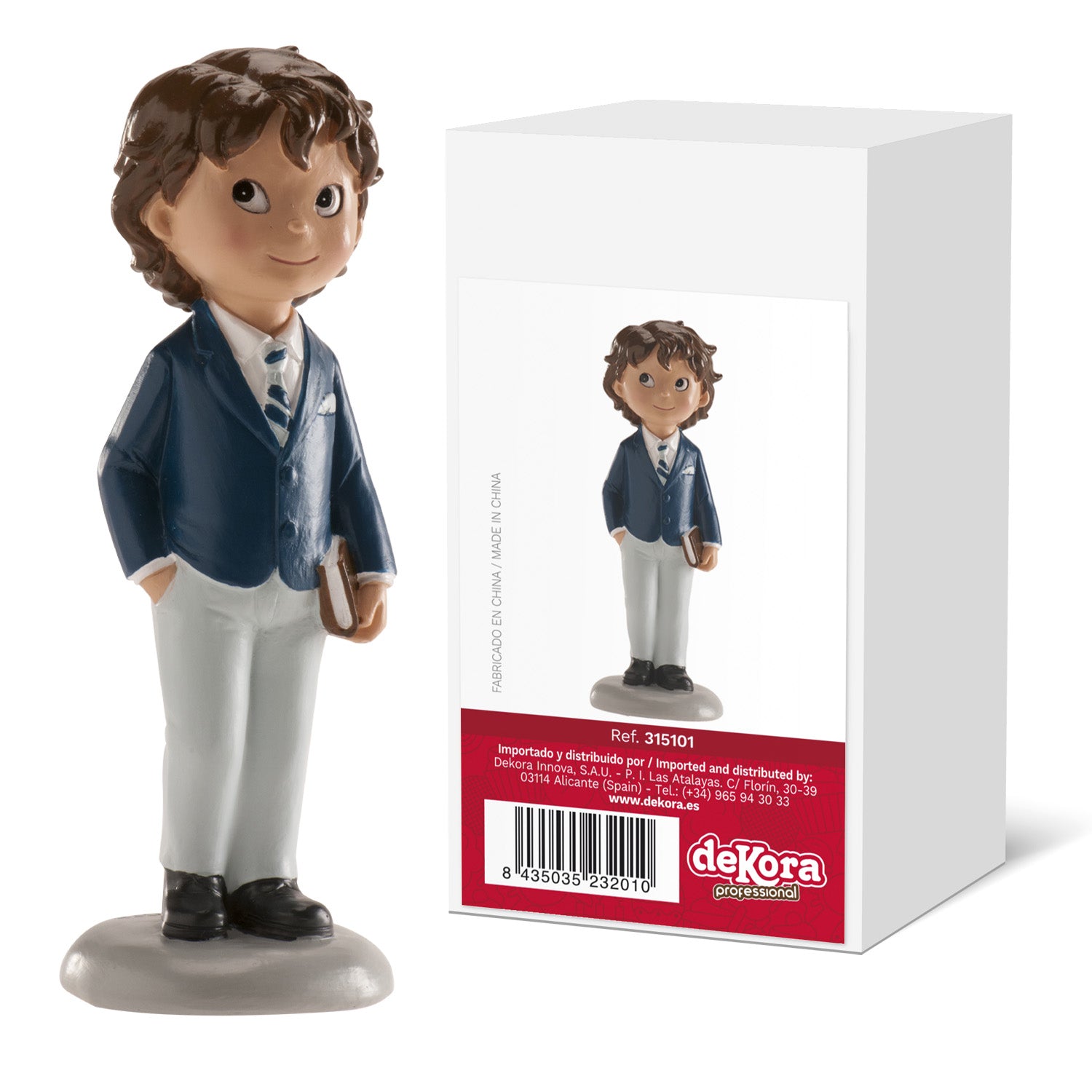 FIGURINE GÂTEAU COMMUNION GARÇON COSTUME BLEU 13 CM