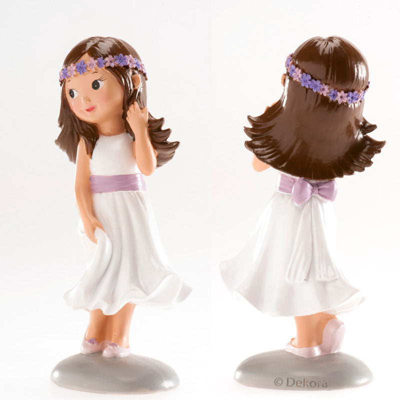 COMMUNION GIRL CAKE TOPPER VIOLET BOW IRENE 15 CM