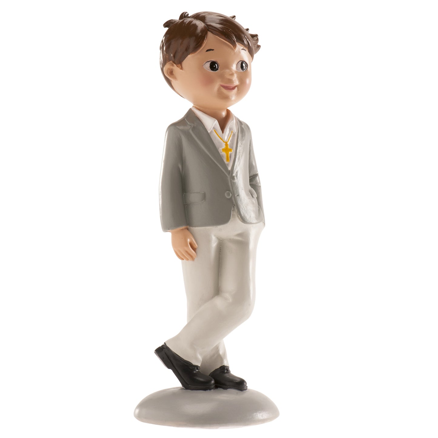 FIGURINE GÂTEAU COMMUNION GARÇON COSTUME GRIS NICO 15 CM