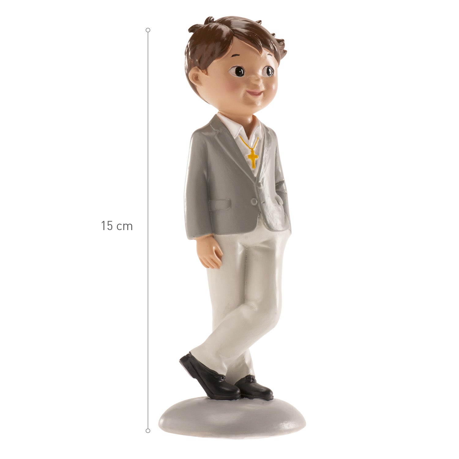 FIGURINE GÂTEAU COMMUNION GARÇON COSTUME GRIS NICO 15 CM