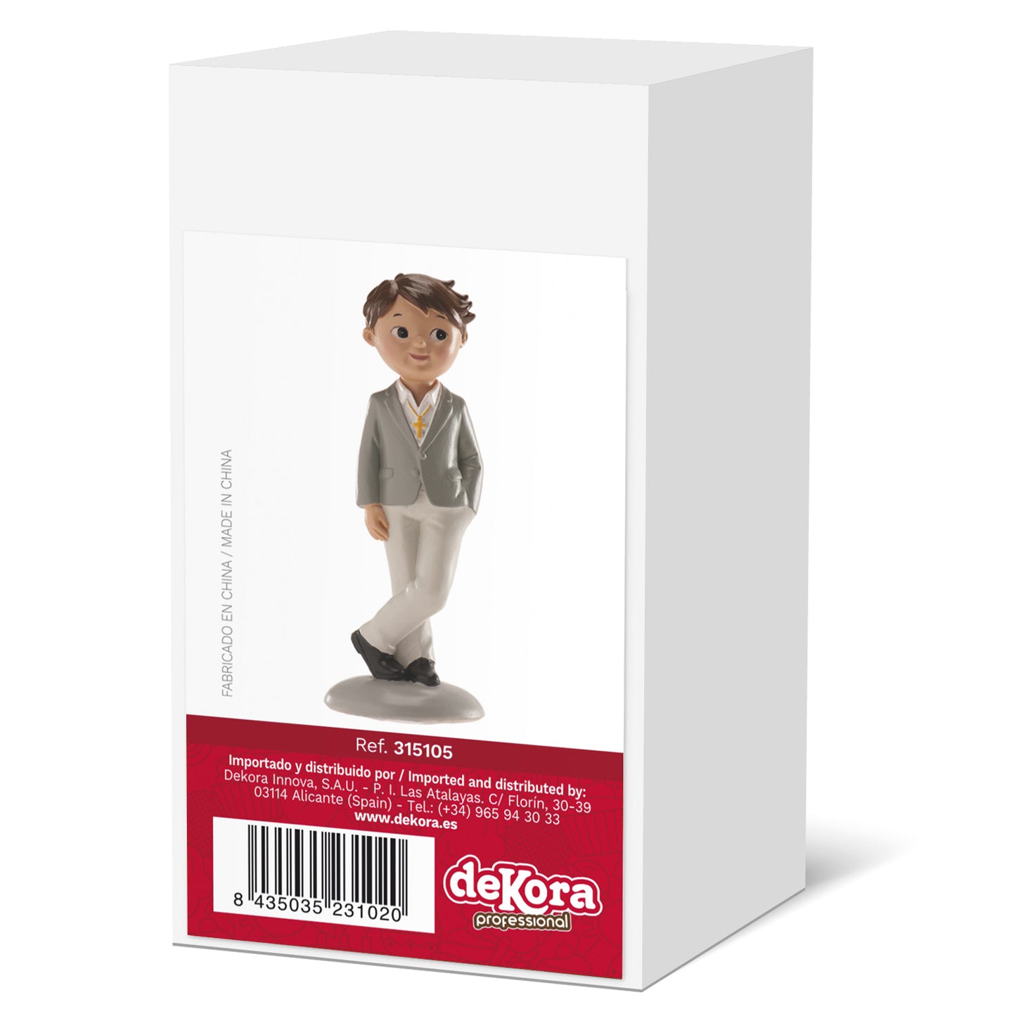 FIGURINE GÂTEAU COMMUNION GARÇON COSTUME GRIS NICO 15 CM