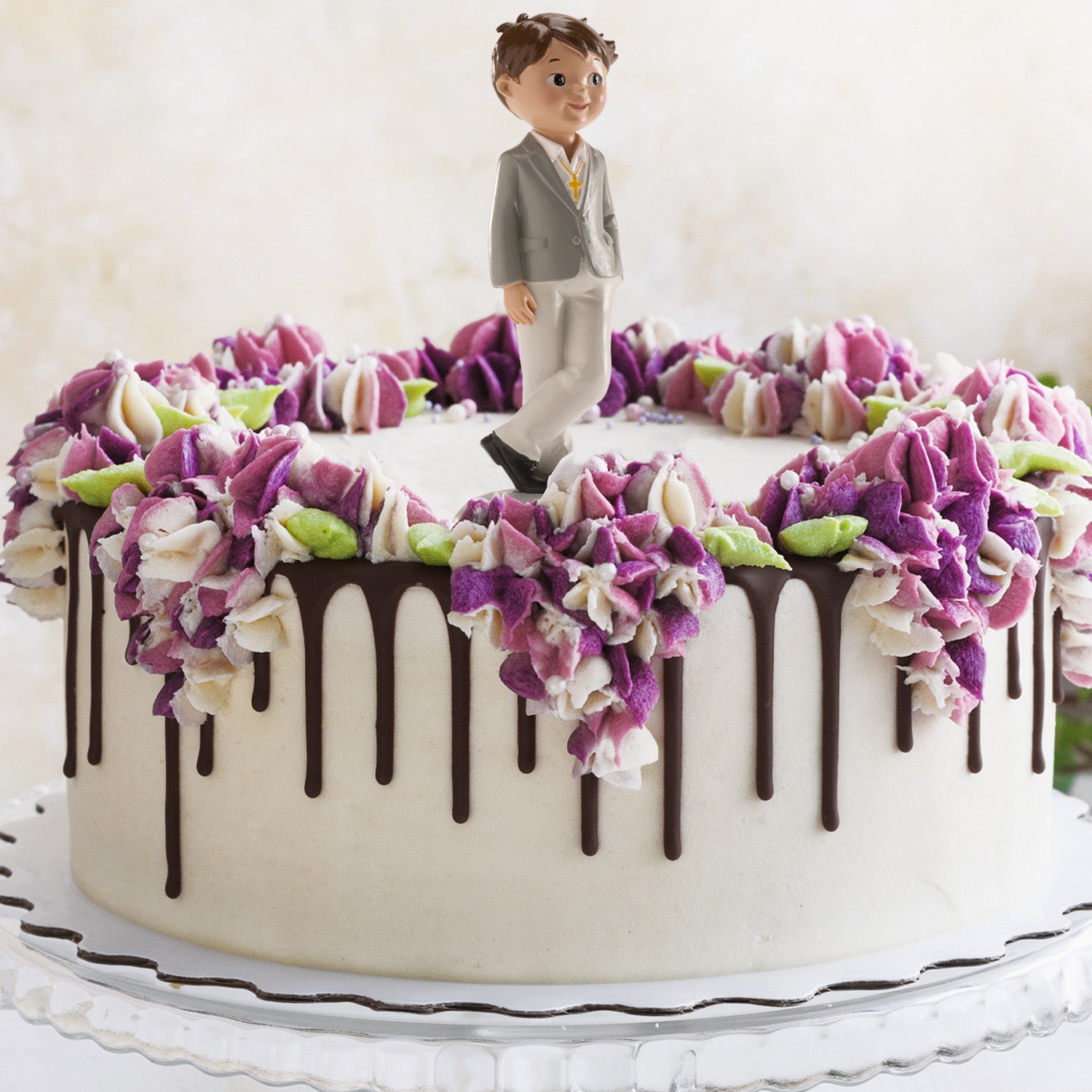 COMMUNION BOY CAKE TOPPER GREY SUIT NICO 15 CM