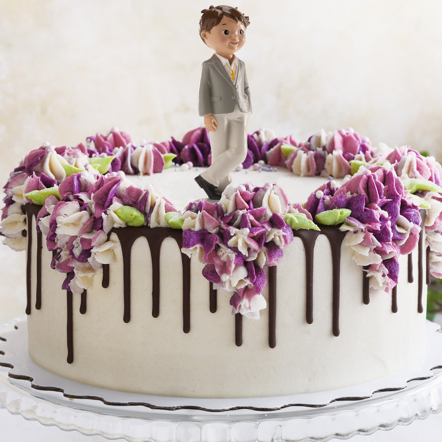 COMMUNION BOY CAKE TOPPER GREY SUIT NICO 15 CM