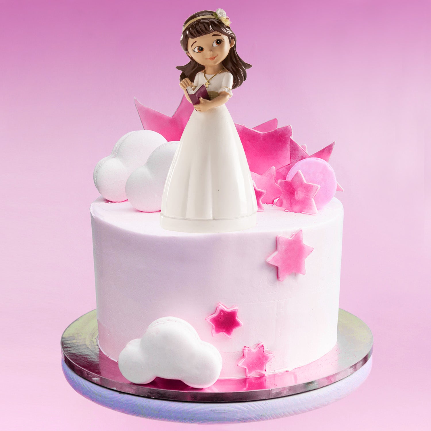 COMMUNION GIRL CAKE TOPPER WITH DIADEM 13CM