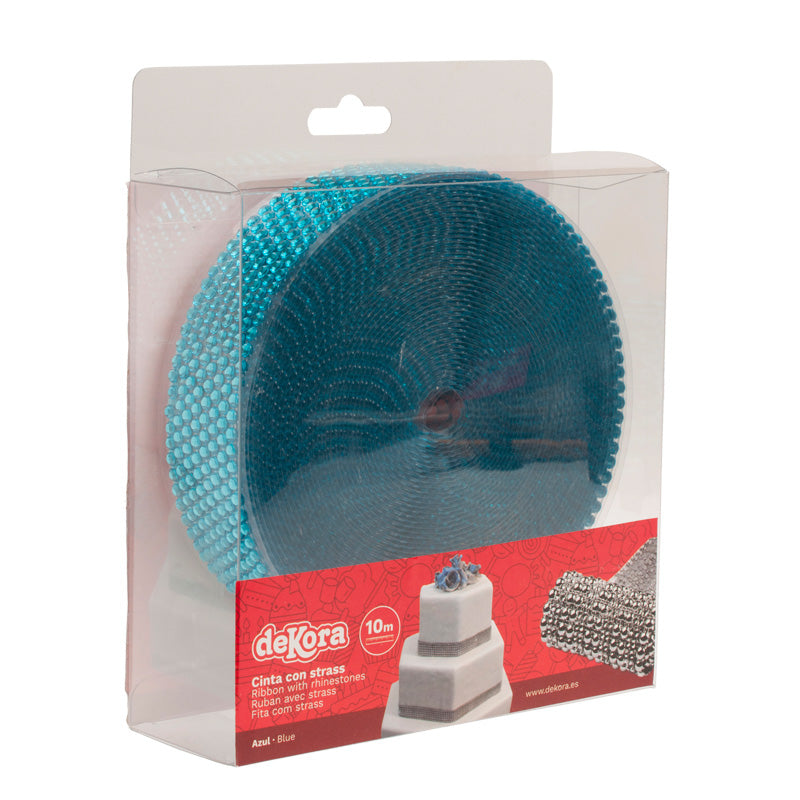 CINTA DE STRASS PARA TARTAS 8 LINEAS AZUL 10 METROS