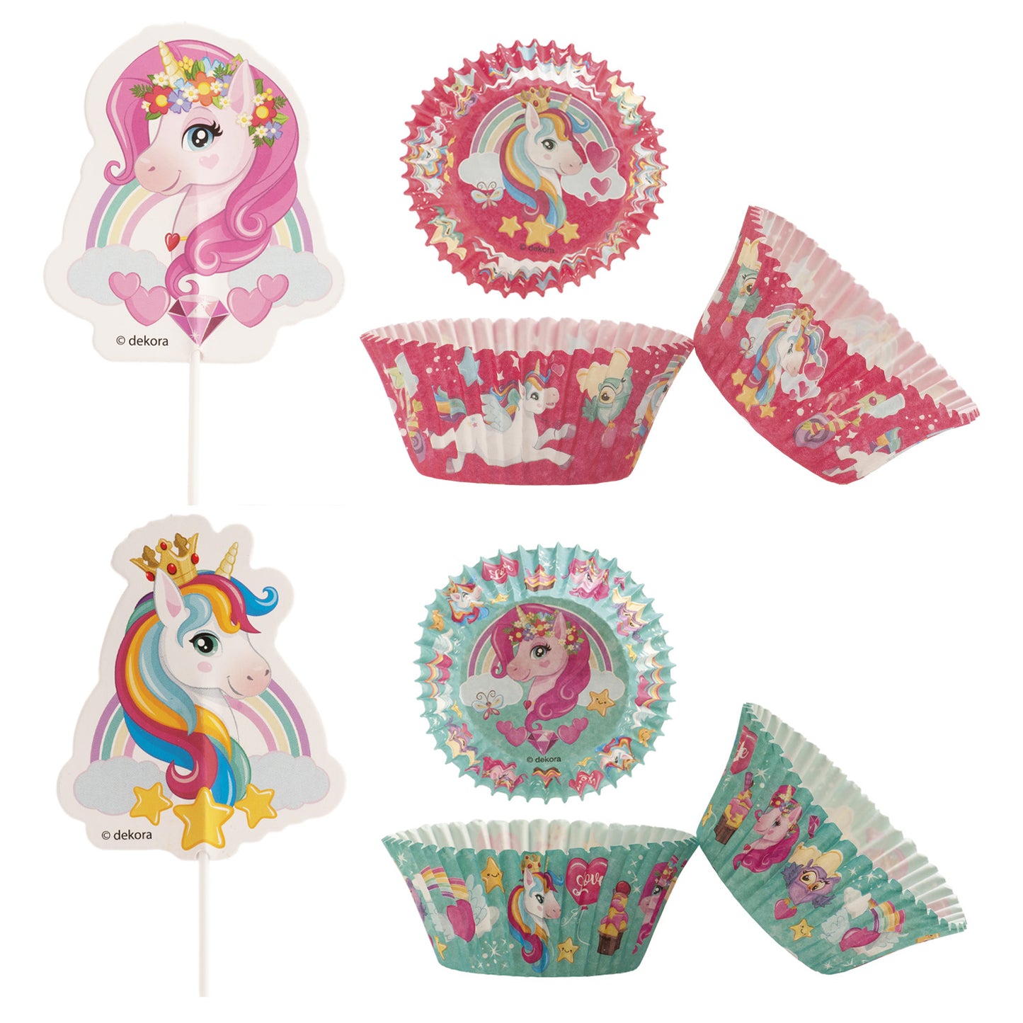 KIT DECORACIÓN 24 CUPCAKES CON 24 TOPPERS UNICORNIO