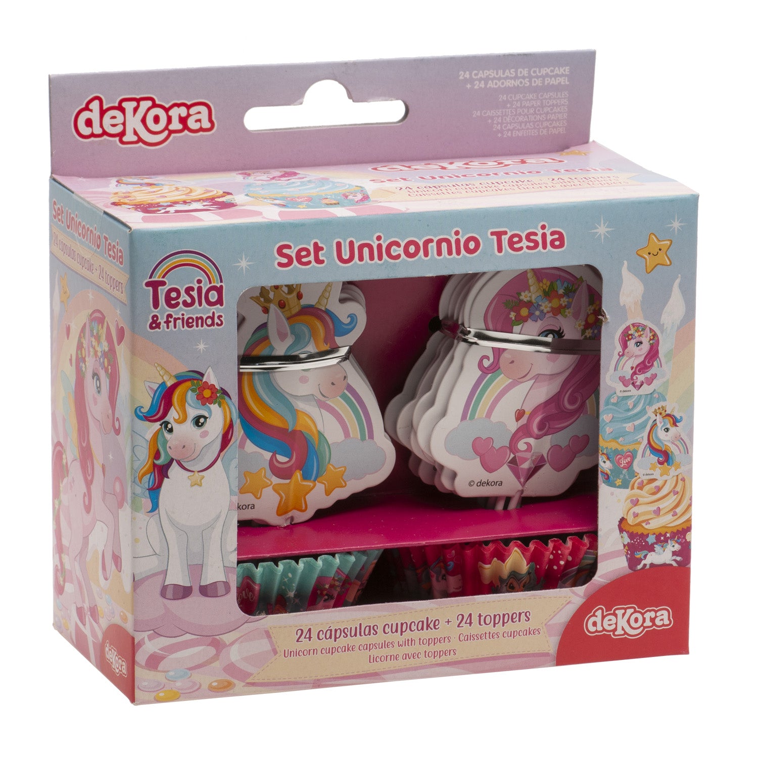 KIT DECORACIÓN 24 CUPCAKES CON 24 TOPPERS UNICORNIO