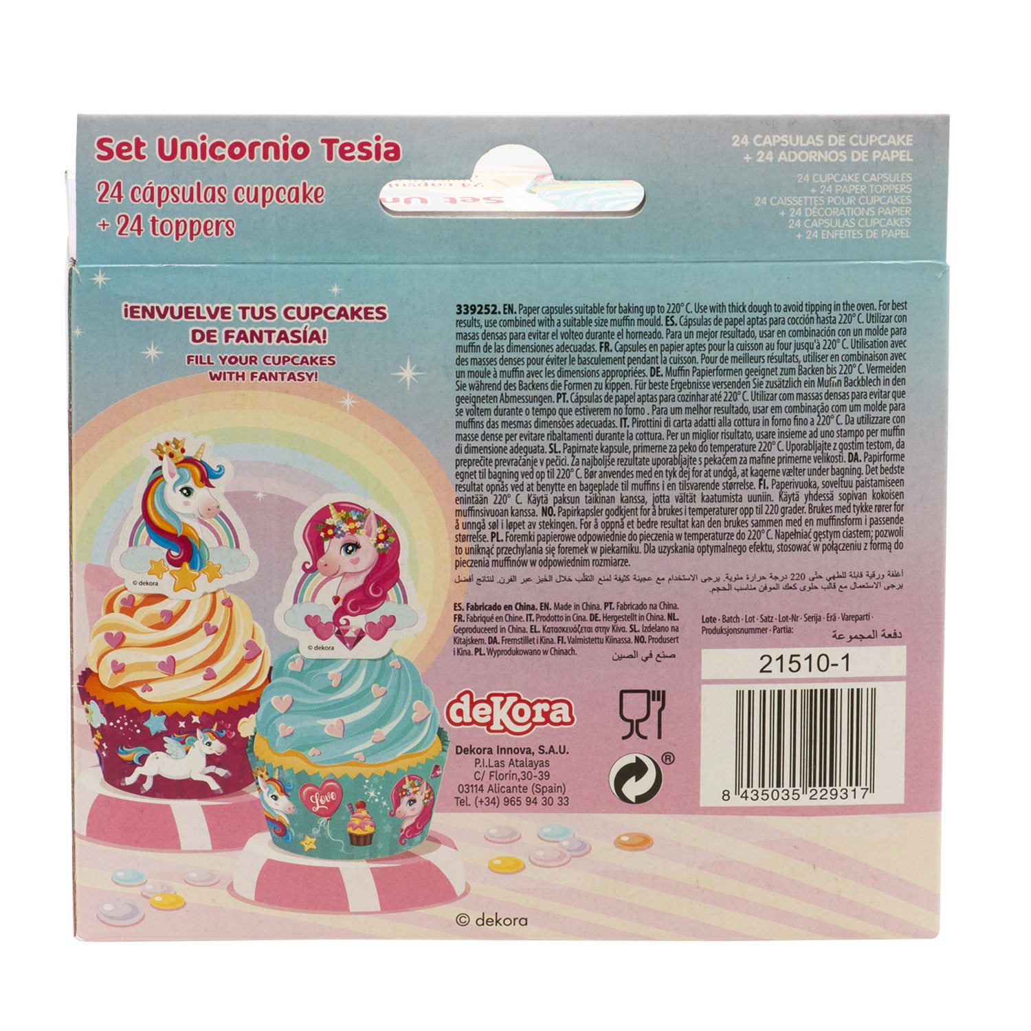 KIT DECORACIÓN 24 CUPCAKES CON 24 TOPPERS UNICORNIO