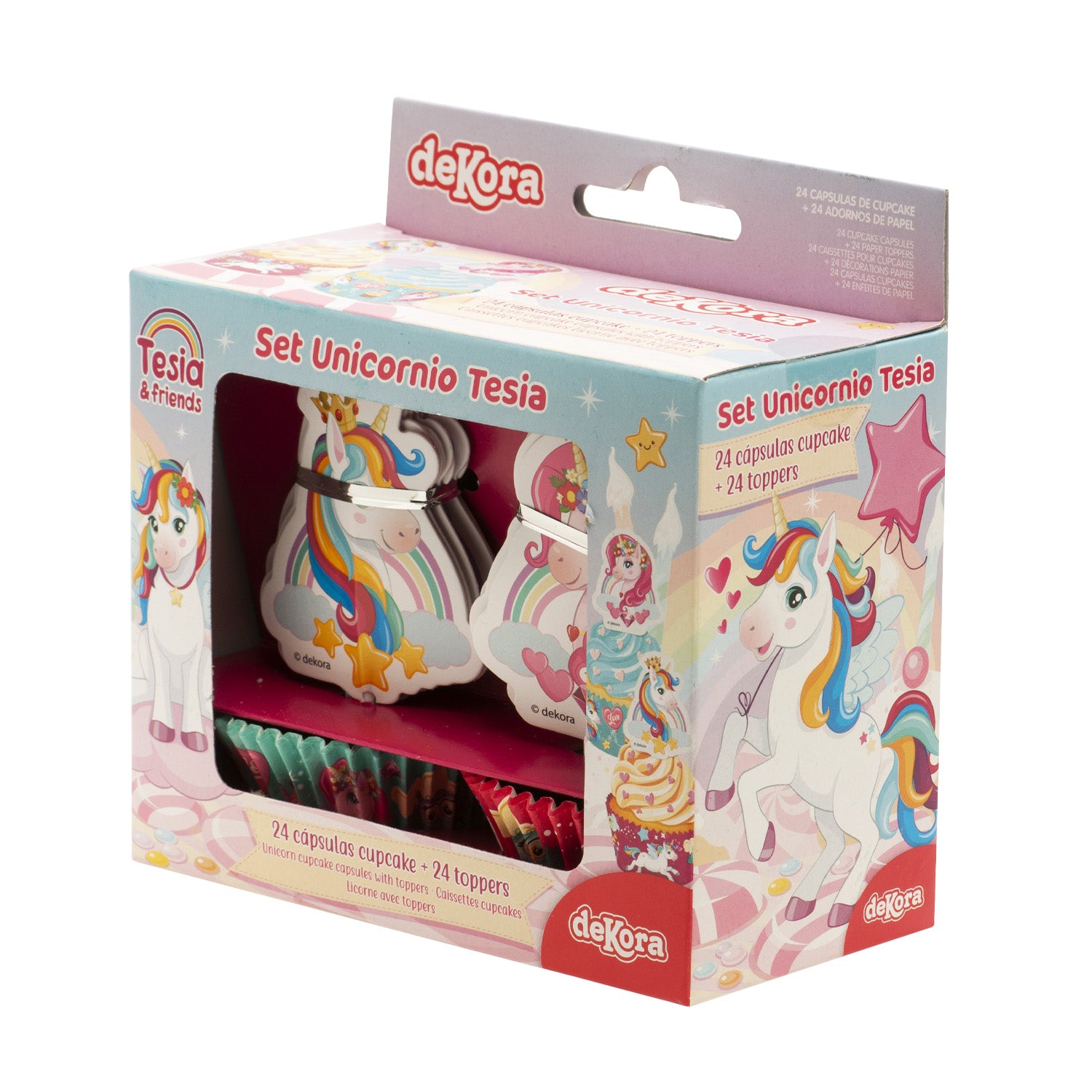 KIT DECORACIÓN 24 CUPCAKES CON 24 TOPPERS UNICORNIO
