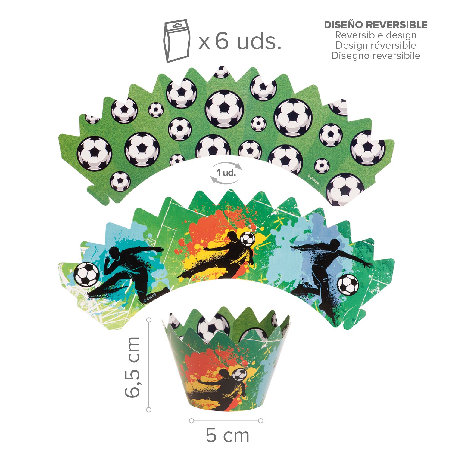 KIT DECO CAISSETTES CUPCAKES AVEC TOPPERS FOOTBALL 12 UNITÉS
