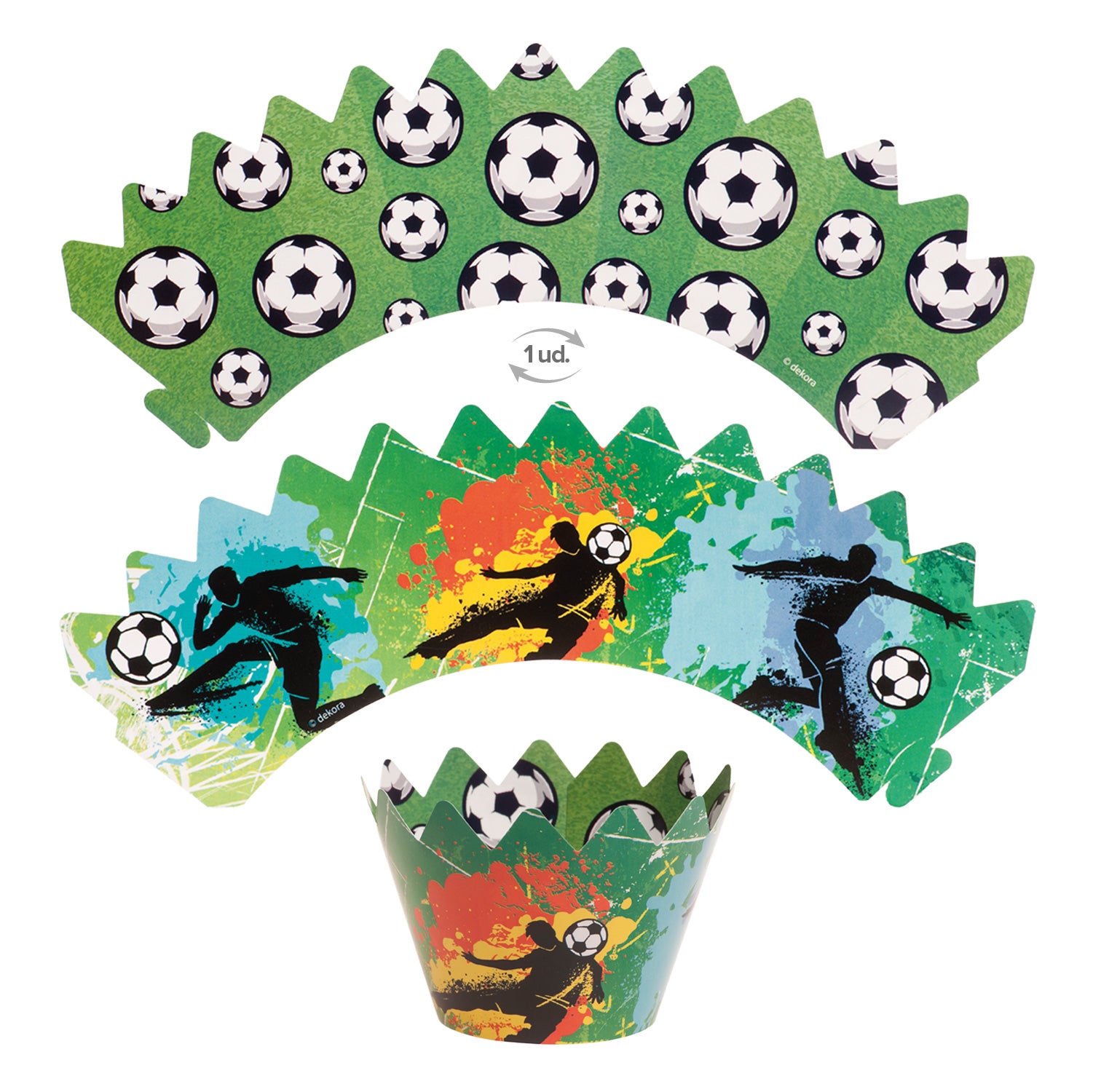 KIT DECO CAISSETTES CUPCAKES AVEC TOPPERS FOOTBALL 12 UNITÉS