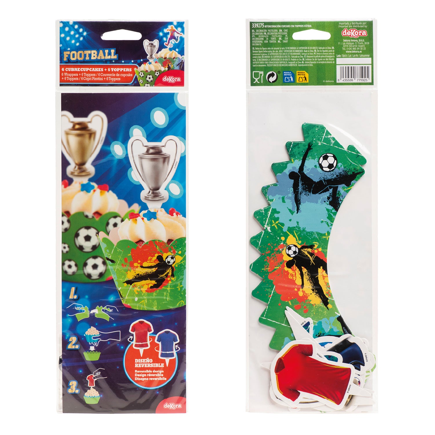 KIT DECO CAISSETTES CUPCAKES AVEC TOPPERS FOOTBALL 12 UNITÉS
