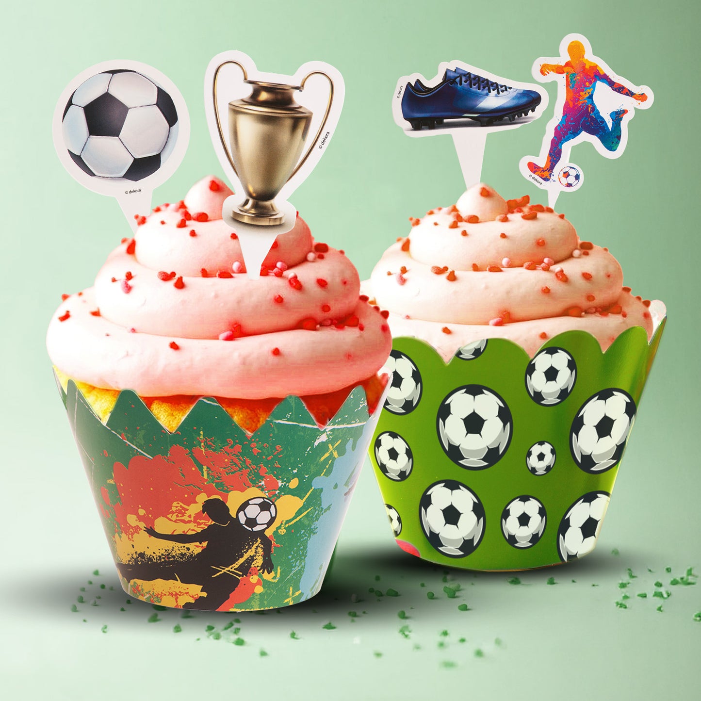 CAPSULAS CUPCAKE CON TOPPERS FUTEBOL
