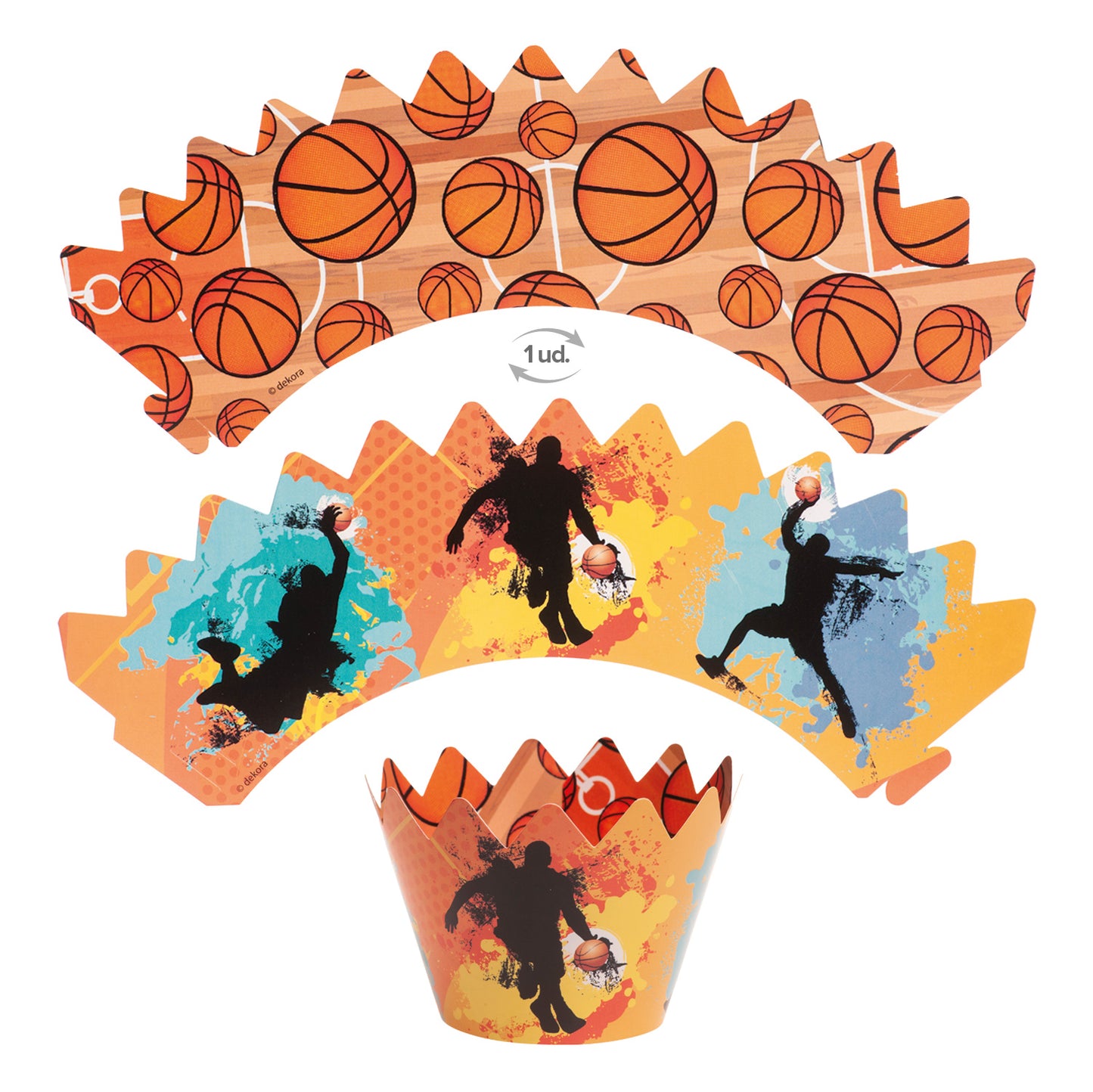 KIT DECORAZIONE CUPCAKE CON TOPPERS PALLACANESTRO 12 UNITÀ