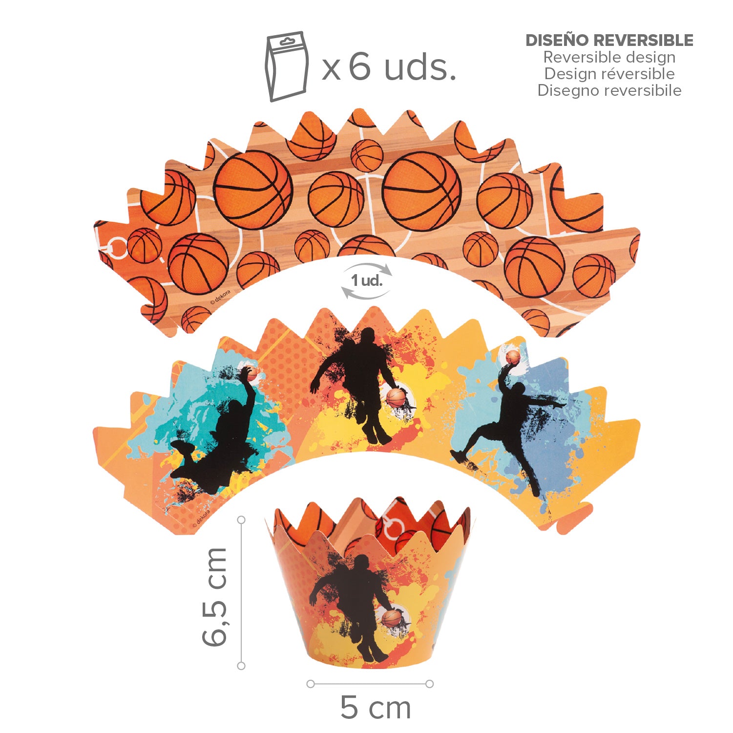 KIT DECORAZIONE CUPCAKE CON TOPPERS PALLACANESTRO 12 UNITÀ