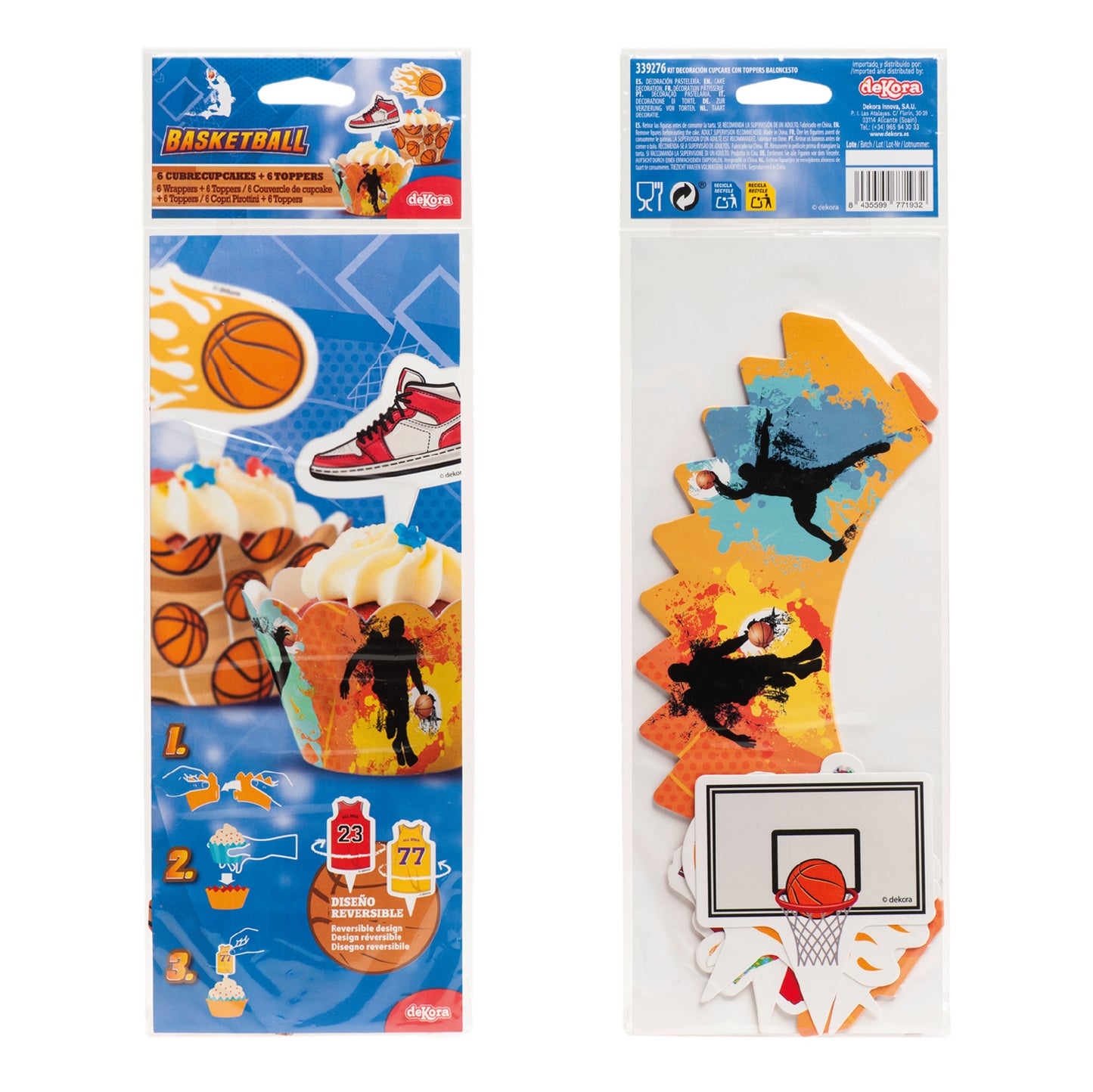 KIT DECORAZIONE CUPCAKE CON TOPPERS PALLACANESTRO 12 UNITÀ