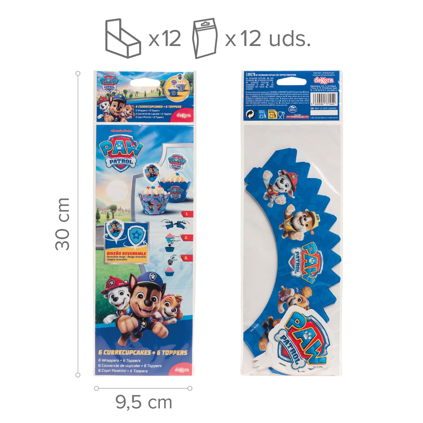 KIT DECO CUPCAKE CAPSULES WITH TOPPERS PAW PATROL 12 UNITS