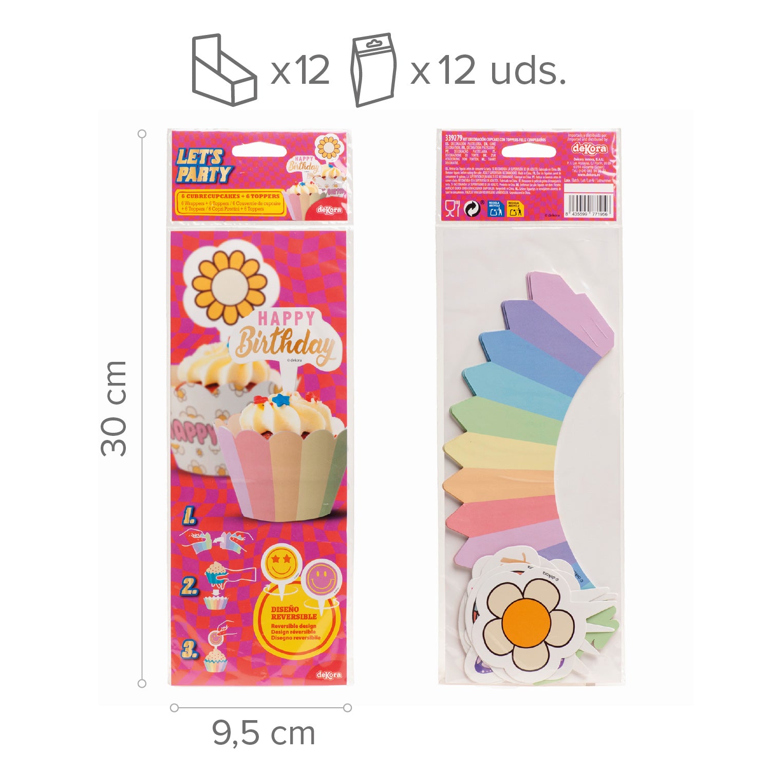 KIT DECO CAISSETTES CUPCAKES JOYEUX ANNIVERSAIRE