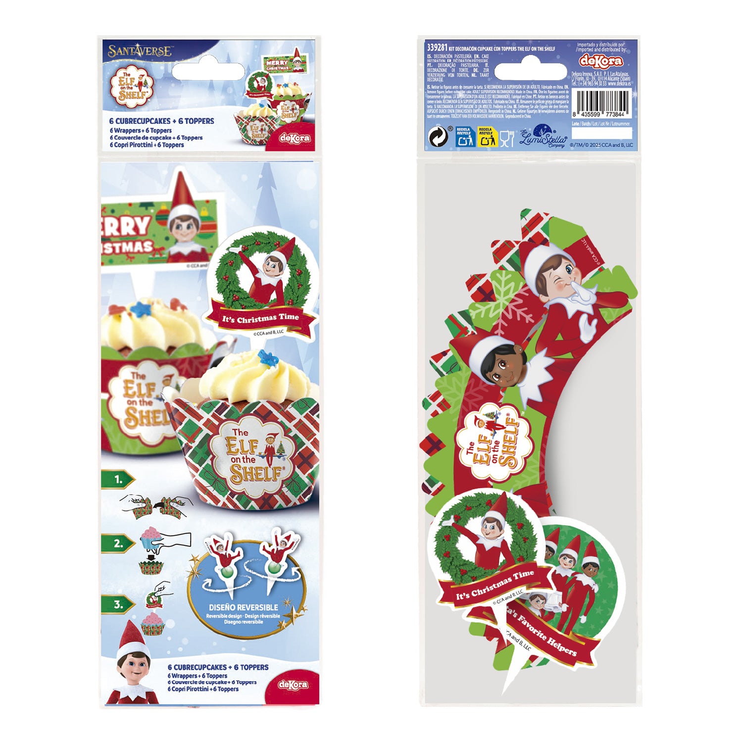 KIT DECORACION ENVOLTURA CUPCAKE CON TOPPERS THE ELF 12UD