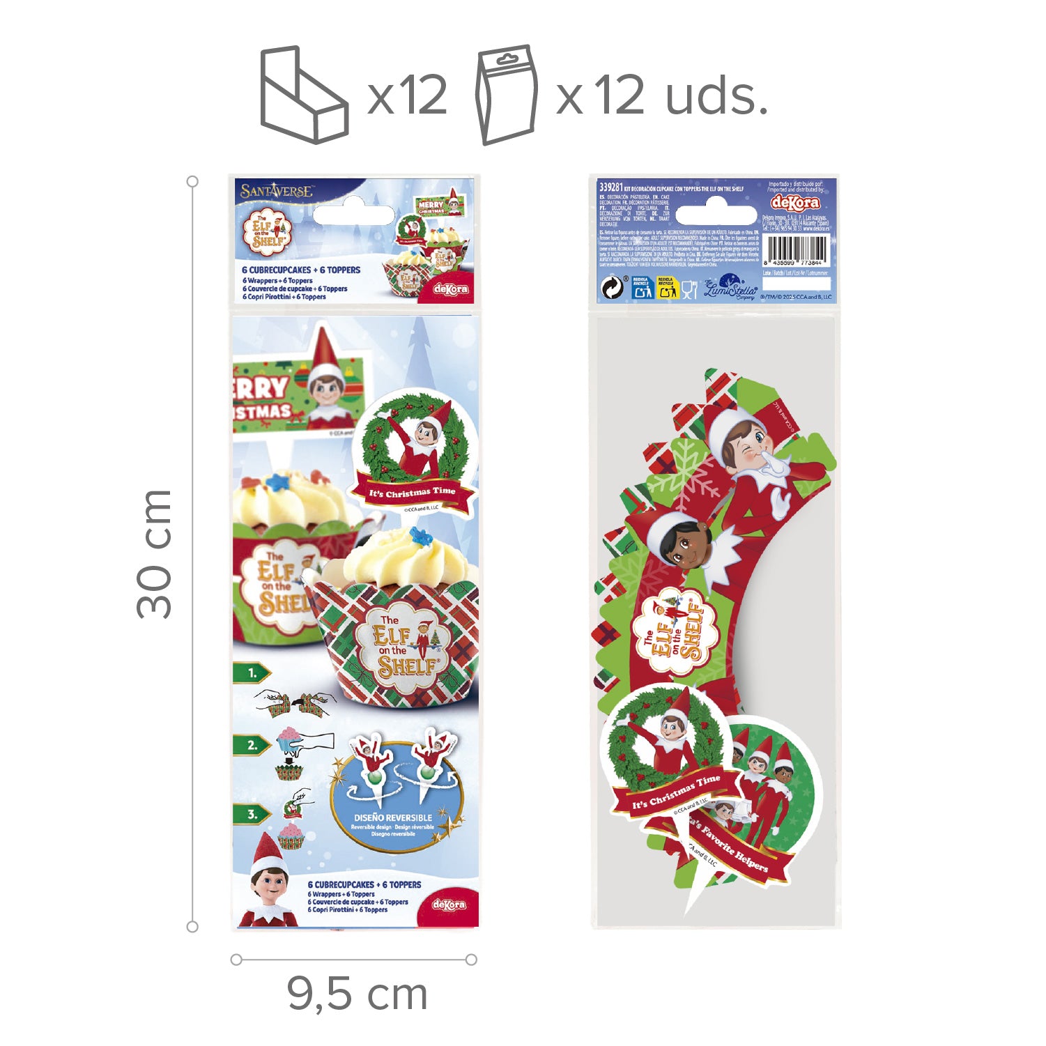KIT DECORACIÓN ENVOLTURA CUPCAKE CON TOPPERS THE ELF 12UD