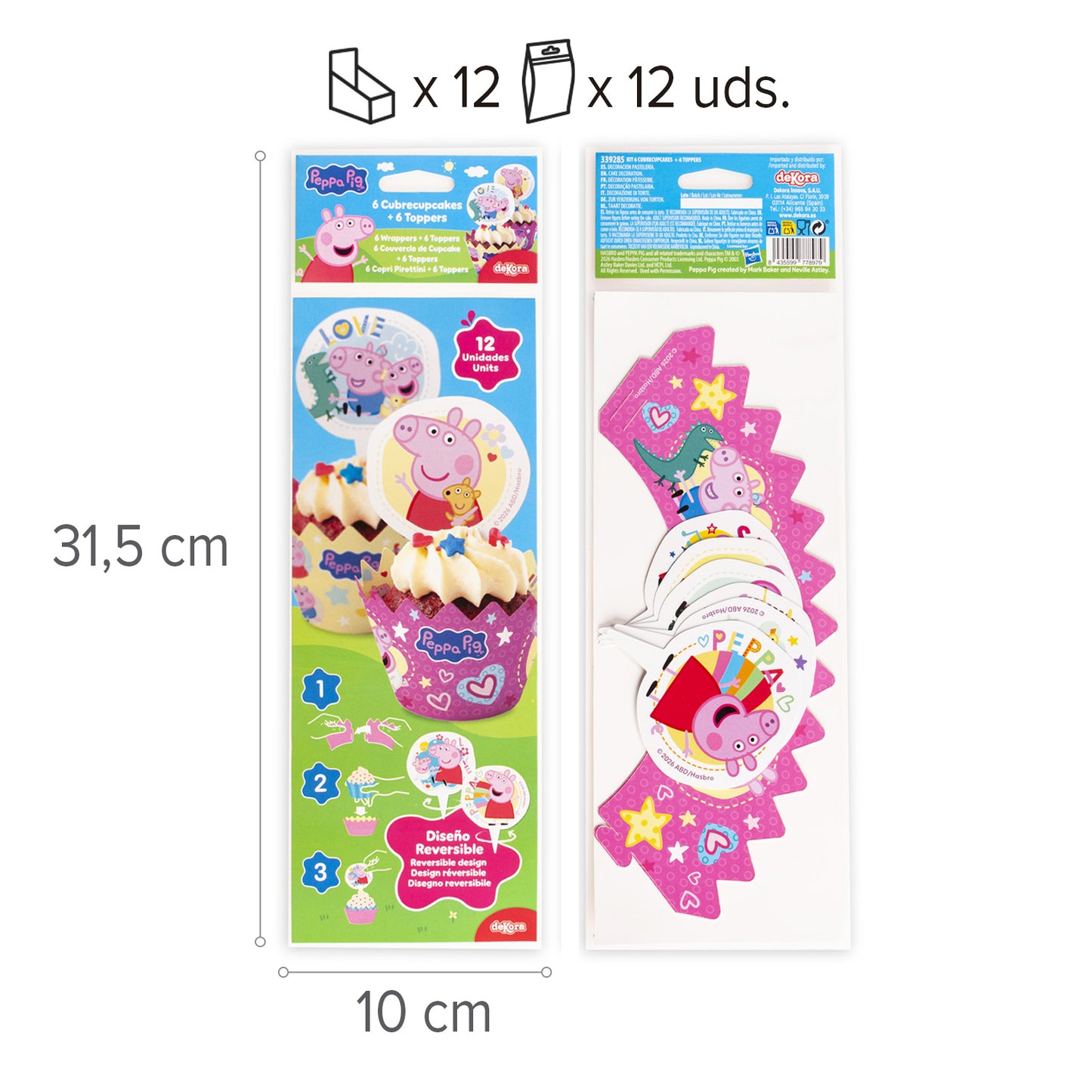 CAPSULAS CUPCAKE CON TOPPERS PEPPA PIG 12 UNIDADES